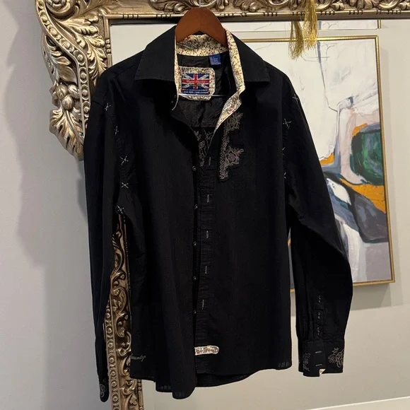 English Laundry Black Dress Shirt with Embroidery
